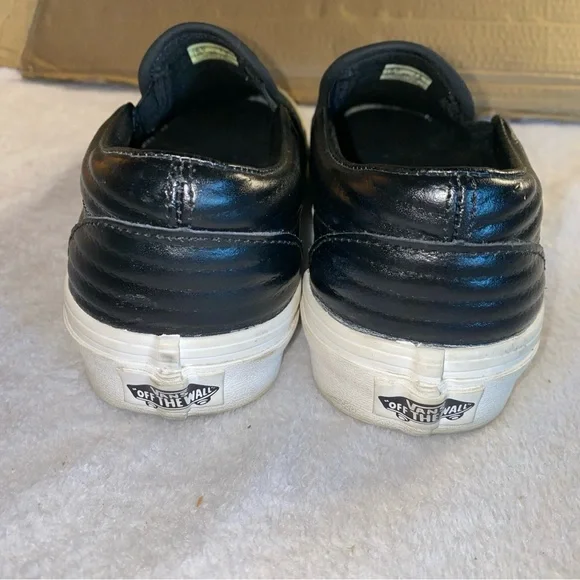 VANS 721356 Shoe M 6 W 7.5 Sneakers Black Ribbed Leather Slip On Skate Casual - Picture 5 of 10
